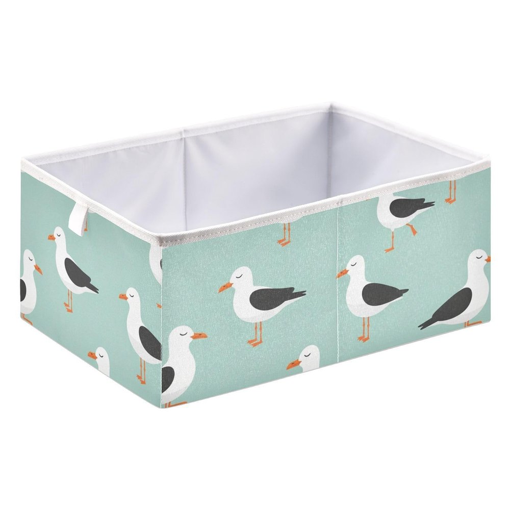 DOMIKING Seagulls Birds Teal Print Storage Baskets for Shelves Foldable Collapsible Storage Box Bins with Cubes Toys Closet Organizers for Pantry Organizing Shelf Nursery Home Closet,16 x 11inch