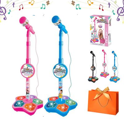 2026 New The All-in-One Microphone Toy, Kids Microphone with Stand Adjustable, Speaker & Led Lights, Move to Play Kids Karaoke Microphone for Singing, Boys & Girls, (Pink+Blue)