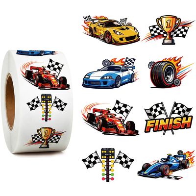 1000Pcs Race Car Stickers, Reward Stickers for Kids, Race Car Party FavorsCheckered Flags Party Favors, Boys Girls Teens Waterbottle Scrapbook Laptop Skateboard Computer