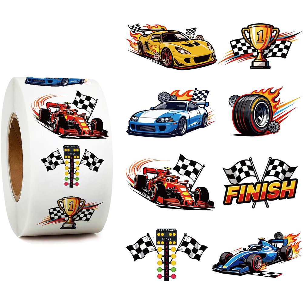 1000Pcs Race Car Stickers, Reward Stickers for Kids, Race Car Party FavorsCheckered Flags Party Favors, Boys Girls Teens Waterbottle Scrapbook Laptop Skateboard Computer