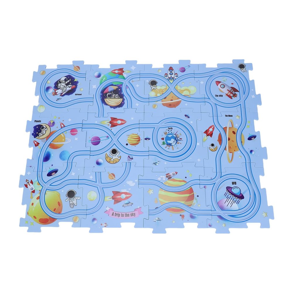 CHICIRIS Space Theme Puzzle Car Track Set ABS 12 Pcs Interactive Airplane Toy for Kids Early Education Spatial Thinking and Hand Eye Coordination