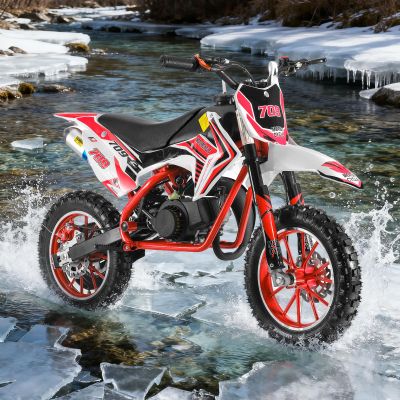 49cc 2-Stroke Kids Dirt Bike, Gas Power Motocross, Off Road Mini Motorcycle, Pocket Motorbike with Front Rear Disc Brakes, Racing Max Speed 30KM/H Red Red