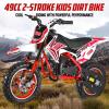 49cc 2-Stroke Kids Dirt Bike, Gas Power Motocross, Off Road Mini Motorcycle, Pocket Motorbike with Front Rear Disc Brakes, Racing Max Speed 30KM/H Red Red view 3