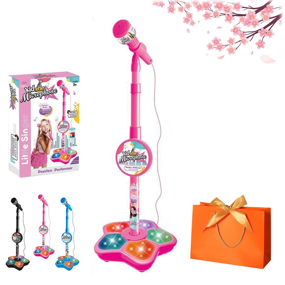 2026 New The All-in-One Microphone Toy, Kids Microphone with Stand Adjustable, Speaker & Led Lights, Move to Play Kids Karaoke Microphone for Singing, Boys & Girls, (Pink)