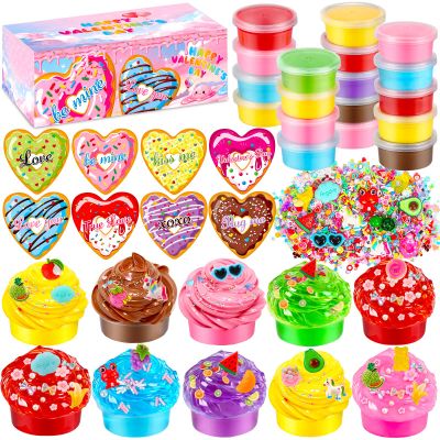 24 Pack Valentines Day Gifts for Kids,Slime Valentines for Kids with Valentines Cards for Kids School Classroom Exchange Gifts Valentine's Slime Party Favors