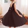 2025 Girl Formal Dress Sleeveless Chiffon Princess Tulle Dress Birthday Wedding Performance Costume for 4-12Years Brown view 2