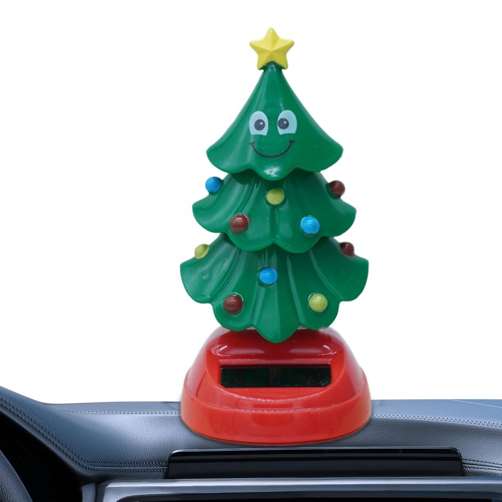Christmas Solar Powered Dancing Toys - 6x11cm Shaking Head Dashboard Tree Figures, Novelty Solar Dancing Christmas Tree Figures, Fun Holiday Ornament for Car Dashboard, Windowsill & Offices Desk