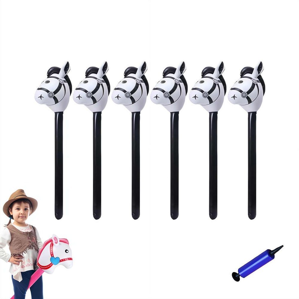 Inflatable Stick Horse,Blow Up Horse Head on Stick Pony Costume Western Cowboy Cowgirl for Parties, Outdoor Games, Carnivals & Birthday Activities (Black 6pcs)