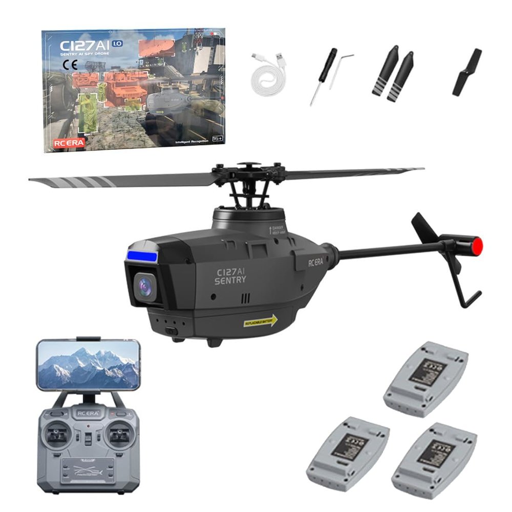 HOENTECH RC ERA C127AI Scout Drone RC Helicopter Model - 2.4G 4CH Single-Rotor Brushless Helicopter Model with Altitude Hold & Optical Flow Positioning for Adult Christmas (RTF Version)