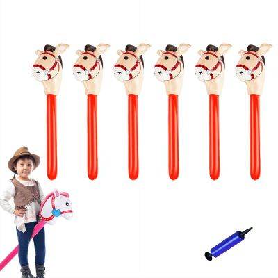 Inflatable Stick Horse,Blow Up Horse Head on Stick Pony Costume Western Cowboy Cowgirl for Parties, Outdoor Games, Carnivals & Birthday Activities (Red 6pcs)