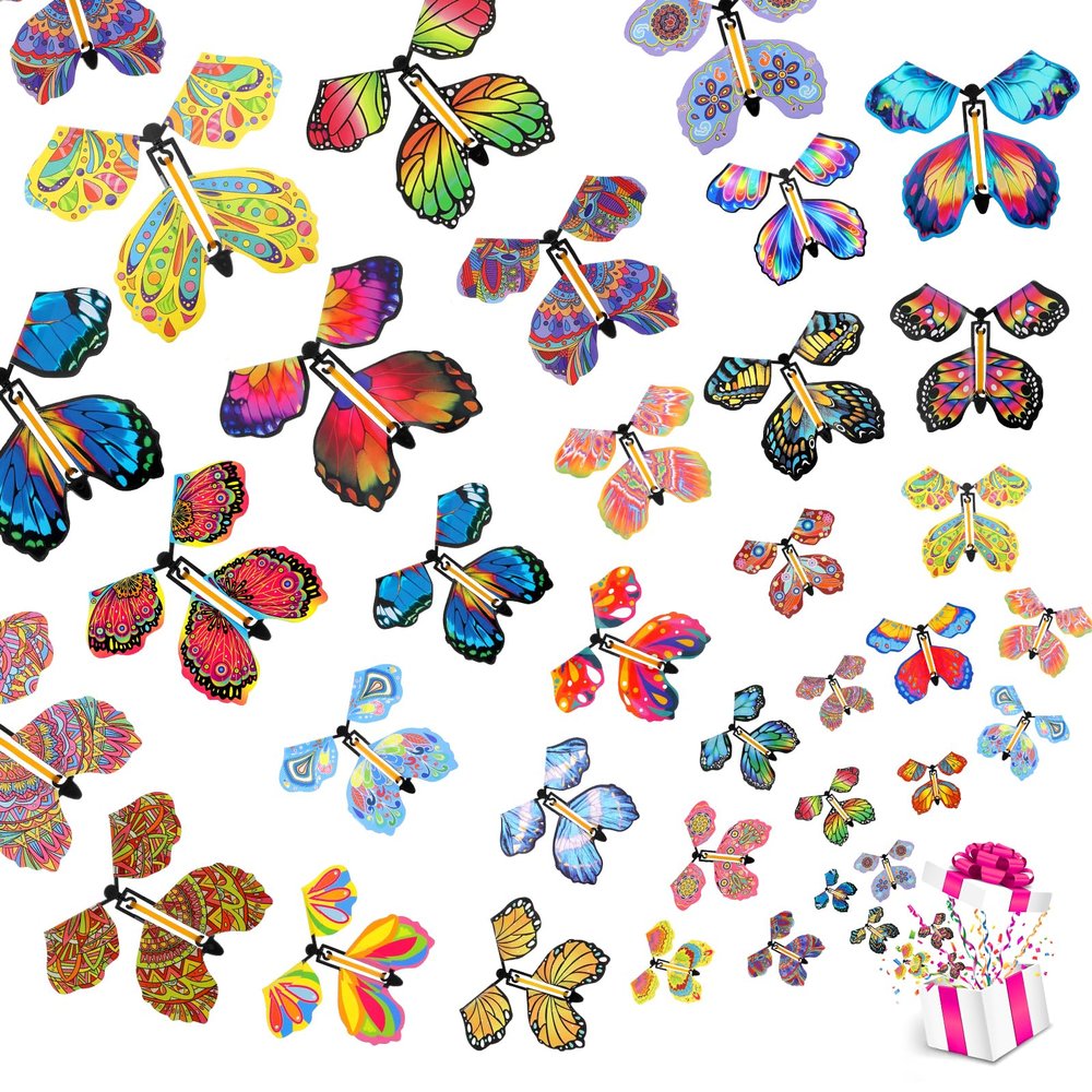 Kifmurase 50 Pcs Magic Flying Butterfly Toys, Wind Up Butterfly Cards Toy Fairy Flying Butterflies Cards for Centerpieces Suprise Explosion Box Gifts Birthday Wedding Party Decoration Anniversary