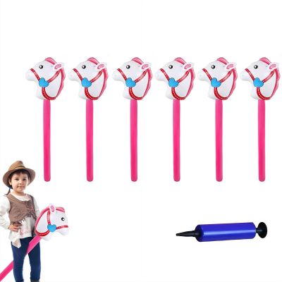 Inflatable Stick Horse,Blow Up Horse Head on Stick Pony Costume Western Cowboy Cowgirl for Parties, Outdoor Games, Carnivals & Birthday Activities (Pink 6pcs)