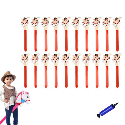 Inflatable Stick Horse,Blow Up Horse Head on Stick Pony Costume Western Cowboy Cowgirl for Parties, Outdoor Games, Carnivals & Birthday Activities (Red 20pcs)
