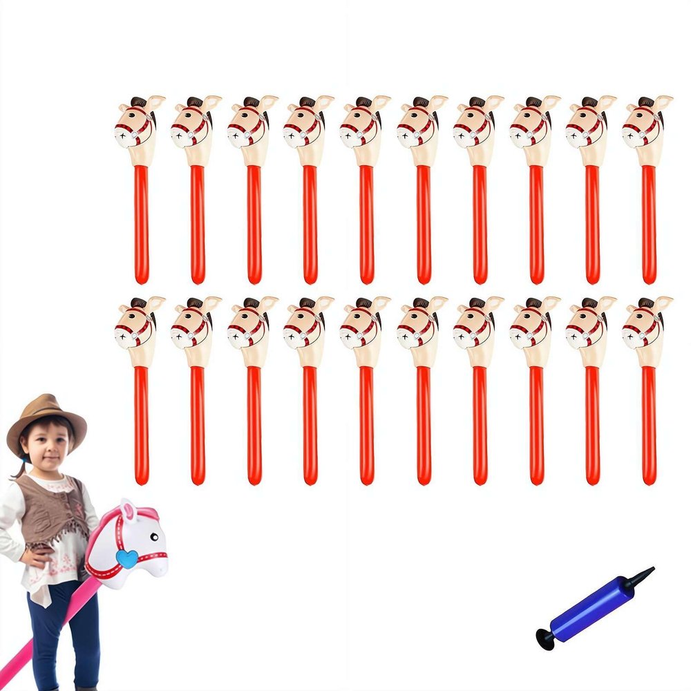 Inflatable Stick Horse,Blow Up Horse Head on Stick Pony Costume Western Cowboy Cowgirl for Parties, Outdoor Games, Carnivals & Birthday Activities (Red 20pcs)