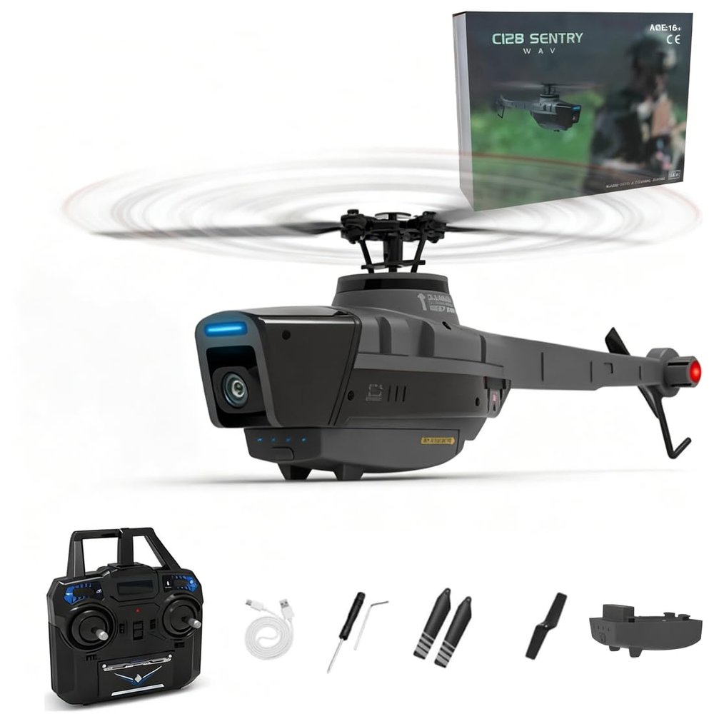 X-MechFun Military Remote Control Helicopter, RC ERA C128 Scout Drone 4CH Aerial Vehicle Reconnaissance, 6-Axis Gyro RC Aircraft Helicopter Christmas for Adults