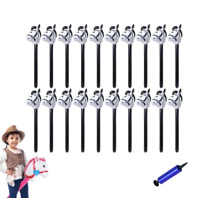 Inflatable Stick Horse,Blow Up Horse Head on Stick Pony Costume Western Cowboy Cowgirl for Parties, Outdoor Games, Carnivals & Birthday Activities (Black 20pcs)