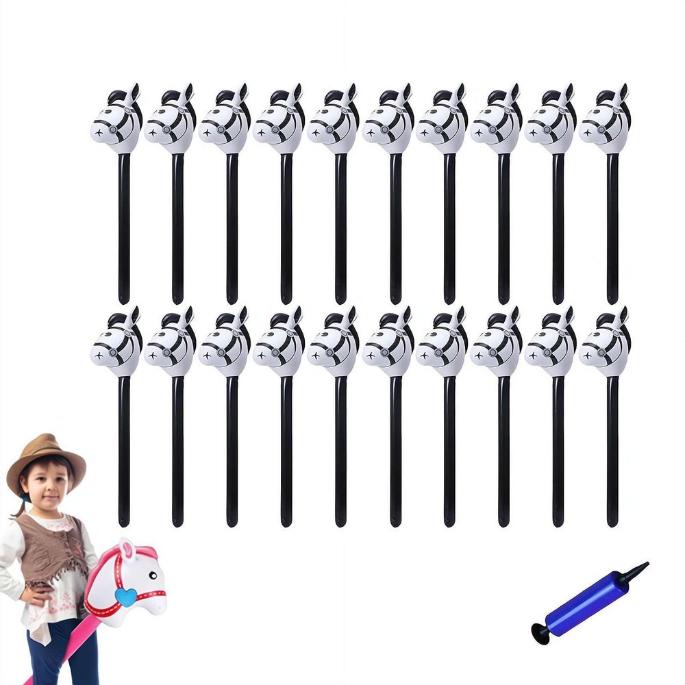 Inflatable Stick Horse,Blow Up Horse Head on Stick Pony Costume Western Cowboy Cowgirl for Parties, Outdoor Games, Carnivals & Birthday Activities (Black 20pcs)