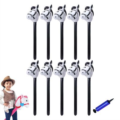 Inflatable Stick Horse,Blow Up Horse Head on Stick Pony Costume Western Cowboy Cowgirl for Parties, Outdoor Games, Carnivals & Birthday Activities (Black 10pcs)