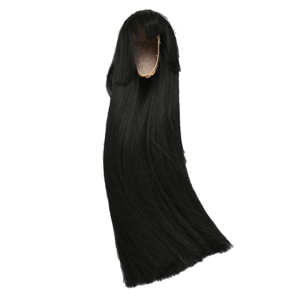Pilipane 1/6 Ball Jointed Doll Wig Black Long Straight Hair With Bangs Cuttable DIY Doll Replacement Wig For 15.5 To 17cm Dolls High Temperature Silk Material