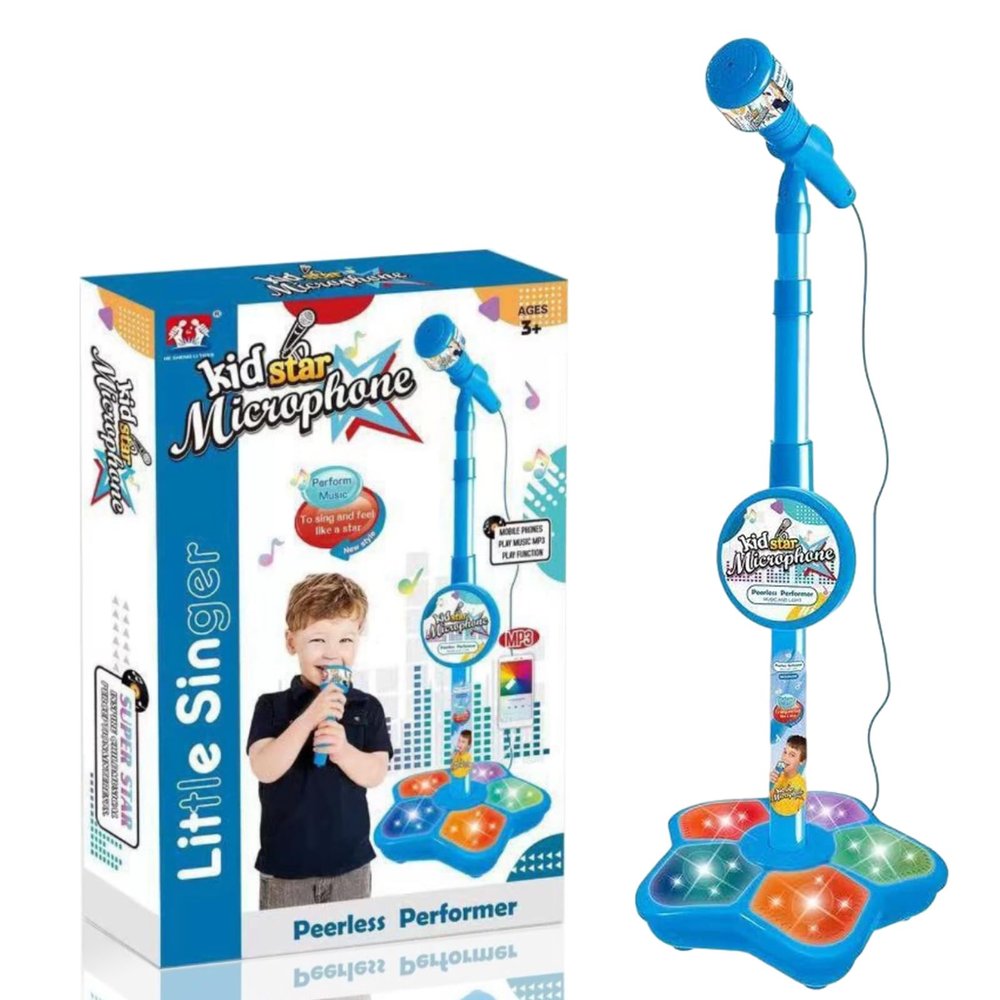 2026 New All-in-One Microphone Toy for Kids with Stand, Got Built-in Music, Colorful Lights, Echo Effects, Portable Karaoke Machine for Singing, Music Play, Fun and Easy-to-Use (Blue)