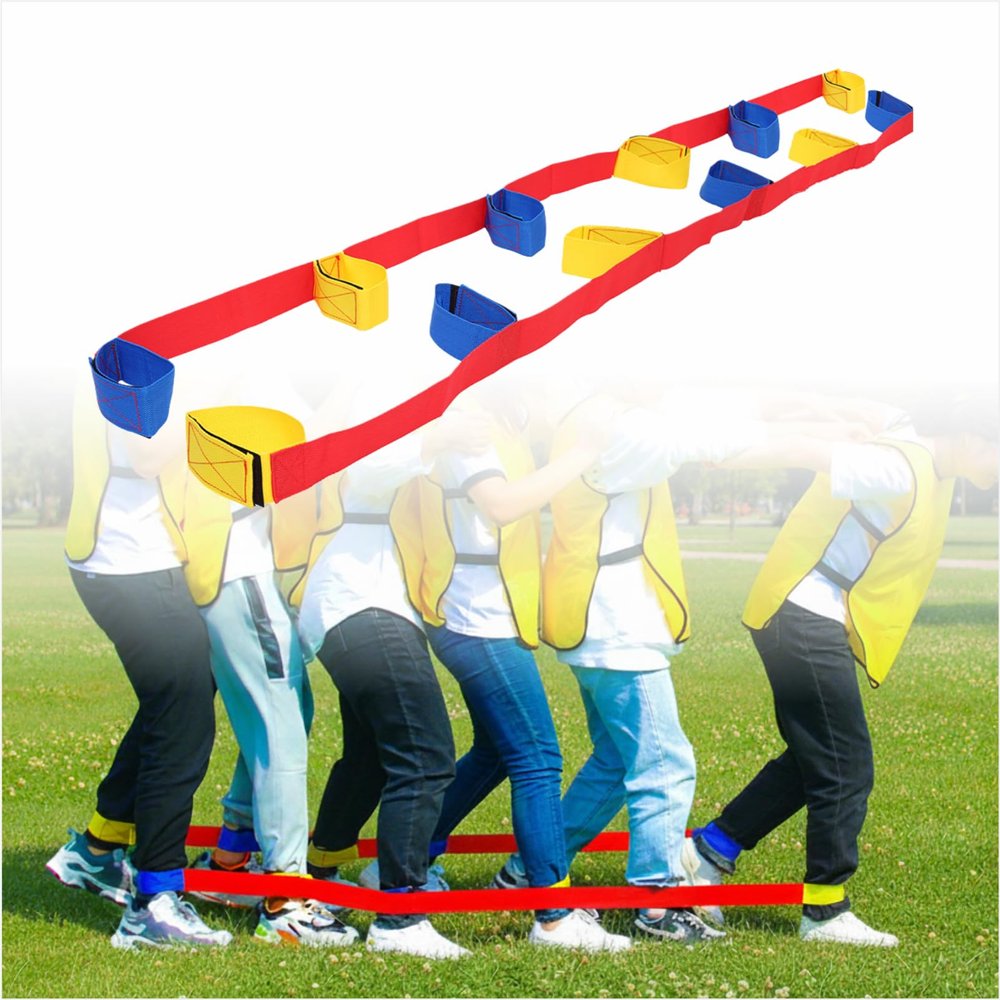 BEMAXYE Giant Footsteps Team Building Walker 4/5/6 Person Strap Set Fun Outdoor Indoor Game for Kids Adults Foldable Fabric Bands for Group Coordination (6)