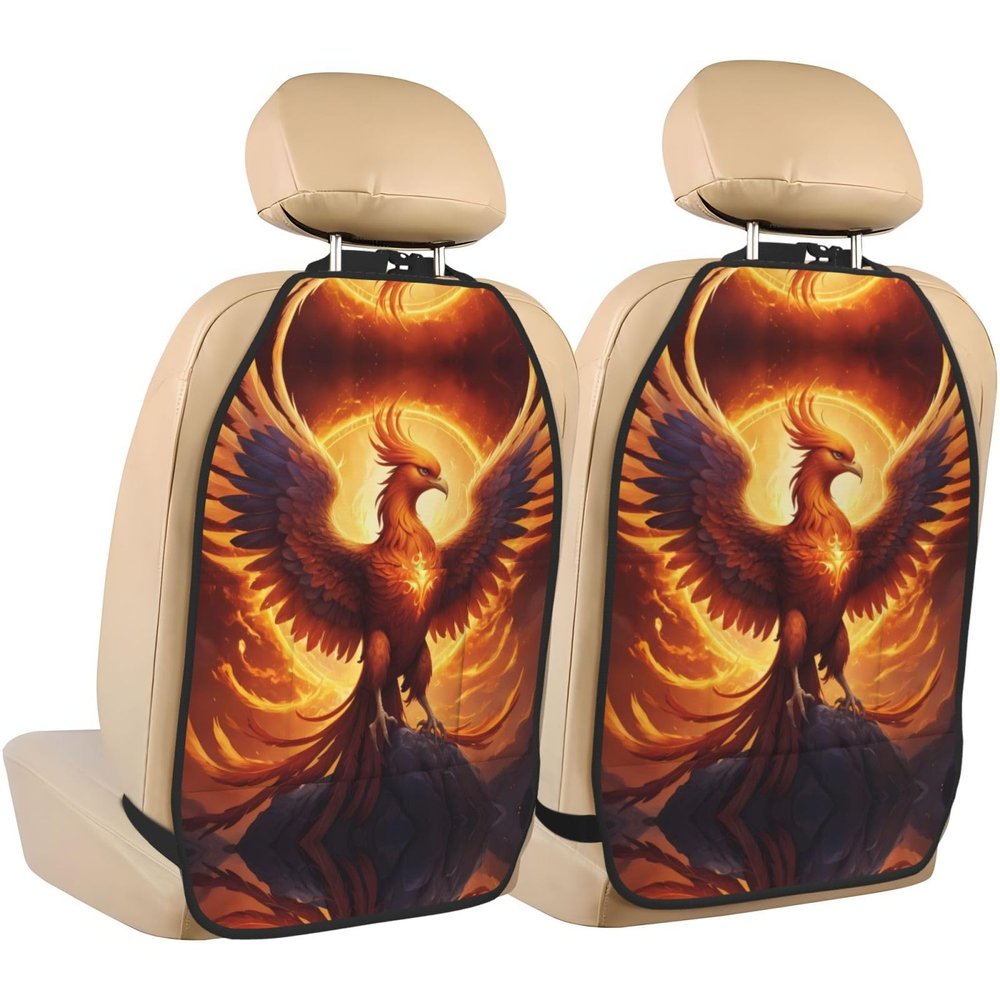WXXWXD Flying Phoenix Patterned Car Seat Kick Protector, Car Storage Mat, Seat Back Protector