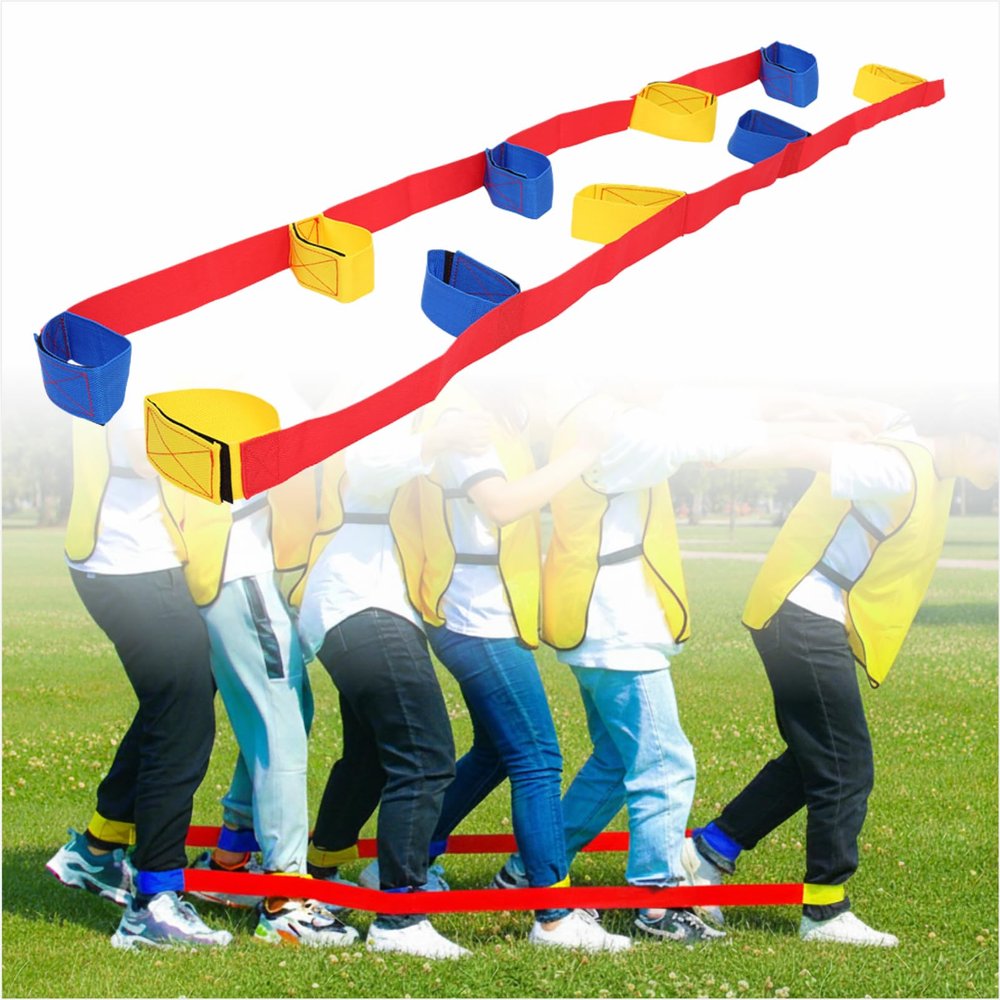 BEMAXYE Giant Footsteps Team Building Walker 4/5/6 Person Strap Set Fun Outdoor Indoor Game for Kids Adults Foldable Fabric Bands for Group Coordination (5)