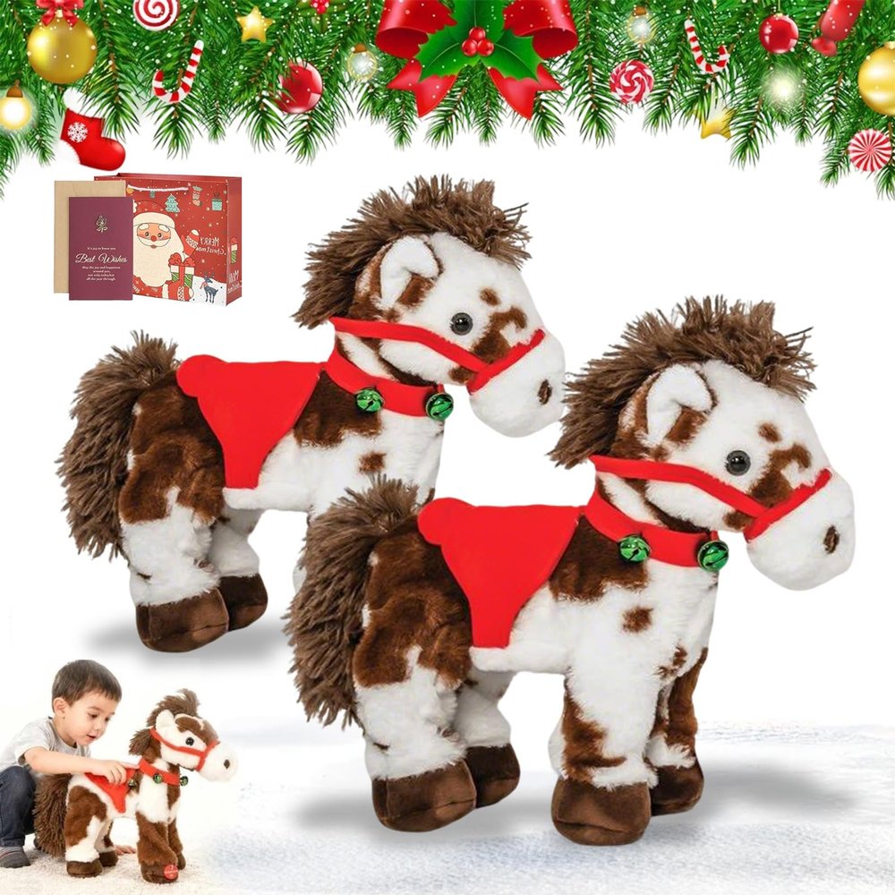 DDRIC Spotted Animated Horse, 2026 New Spotted Electric Plush Horse, Interactive Walking & Dancing Pony Toy with Joyful Neighing Sounds, Soft Fabric Birthday Gifts for Boys Girls or Toddlers (2PCS)