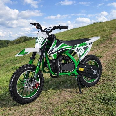 49cc 2-Stroke Kids Dirt Bike, Gas Power Motocross, Off Road Mini Motorcycle, Pocket Motorbike with Front Rear Disc Brakes Green Green