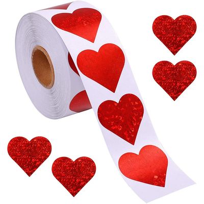 500Pcs Heart Stickers 1In Valentines Day Love Stickers Glitter Red Heart Shaped Sticker for Kids Reward Classroom Self Adhesive Incentive Sticker for Envelope Seal Birthday Gift Decorations