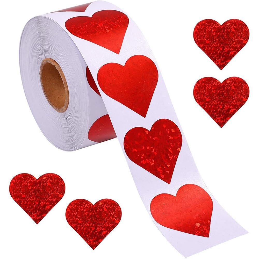 500Pcs Heart Stickers 1In Valentines Day Love Stickers Glitter Red Heart Shaped Sticker for Kids Reward Classroom Self Adhesive Incentive Sticker for Envelope Seal Birthday Gift Decorations