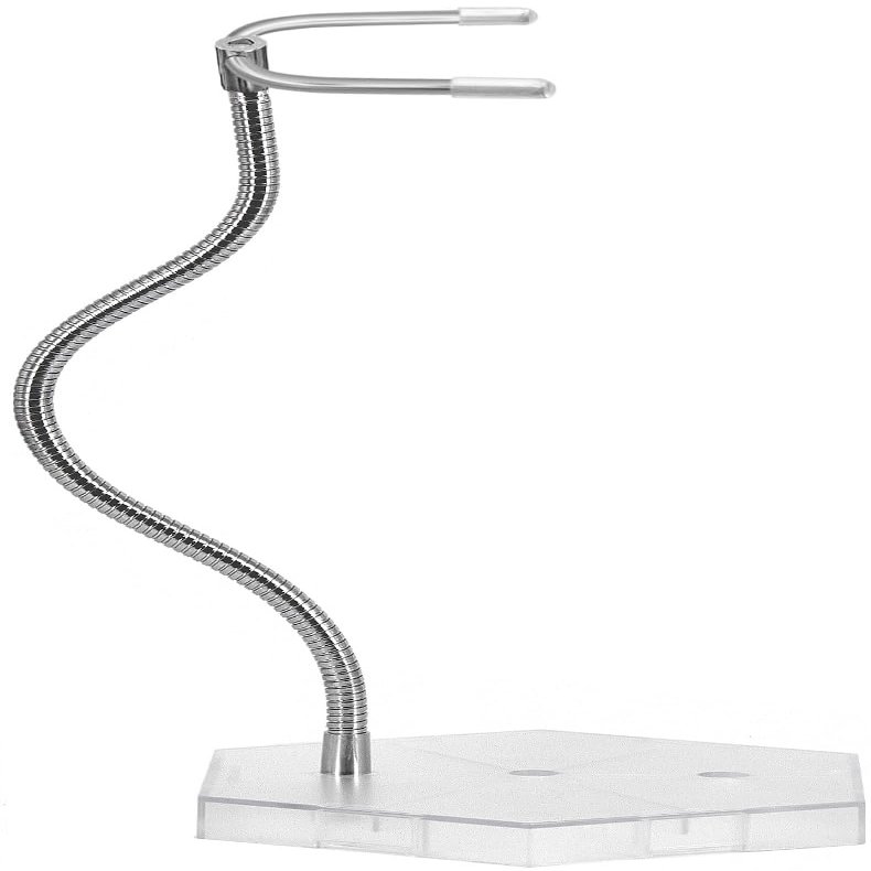 1 Piece Large Silver Action Figure Stand Stop Motion Rig with Adjustable Dual-Arm Clip for 1/6 1/9 1/12 Scale Figures Action Figure Display Holder Stand Base Compatible with 12",8",6" Gundam