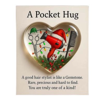 A Pocket Hug for Hairstylists,Mini Hairdresser Tools Heart Pocket Hug Token with Greeting Cards (Christmas)