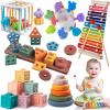6 in 1 Montessori Baby Toys for 1 Year Old, Toddlers Sensory Teething Toys for Babies, Wooden Stacking Building Blocks Shape Sorter, Xylophone Musical Toy, Educational Birthday Gift for Kids 1 2 3 view 1