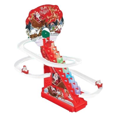 Electric Climbing Santa, Track Racing Stair Plaything, Festive Playset with Led Light and Music, Santa Climbing Plaything with Automatic Movement, Holiday Toy, Race Toy for Boys Girls Children Friends