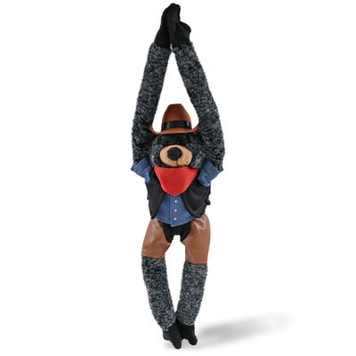 DolliBu Long Arms Black Bear Stuffed Animal Cowboy Plush with Name Personalization - Western-Themed Bear Plush with Cute Cowboy Costume Denim Shirt Vest, Bandana, Leather Pants, and Hat - 21 Inches