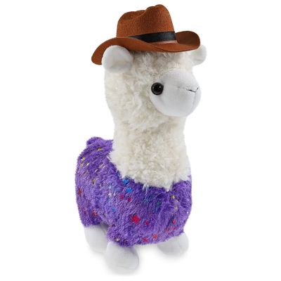 DolliBu Sparkle Eyes Purple Llama Stuffed Animal Cowboy Hat Plush with Name Personalization - Western-Themed Llama Plush with Cute Cowboy Costume Hat - 11 Inches