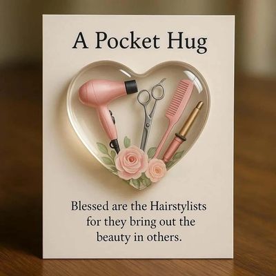 A Pocket Hug for Hairstylists,Mini Hairdresser Tools Heart Pocket Hug Token with Greeting Cards (Pink)