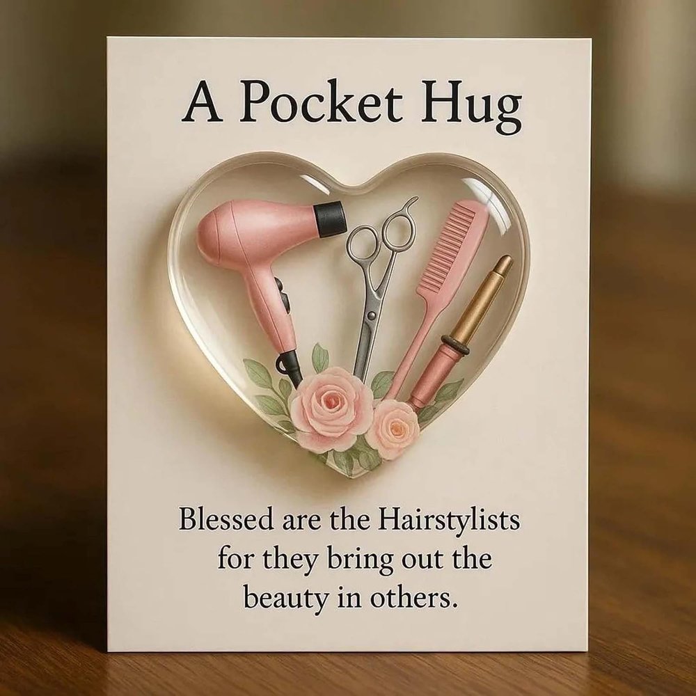 A Pocket Hug for Hairstylists,Mini Hairdresser Tools Heart Pocket Hug Token with Greeting Cards (Pink)