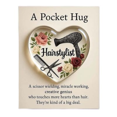 A Pocket Hug for Hairstylists,Mini Hairdresser Tools Heart Pocket Hug Token with Greeting Cards (Hairstylist)