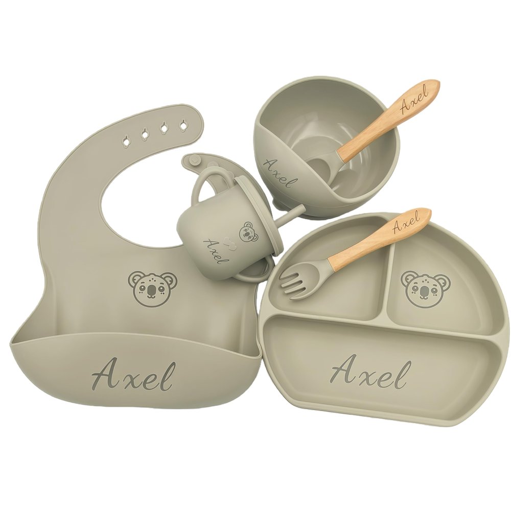 Personalized Silicone Baby Feeding Kit with Name BPA-Free Self-Feeding Starter Set for Infants & Toddlers, Custom Baby Gift for Boys and Girlslovely Baby Product (Color Y20)