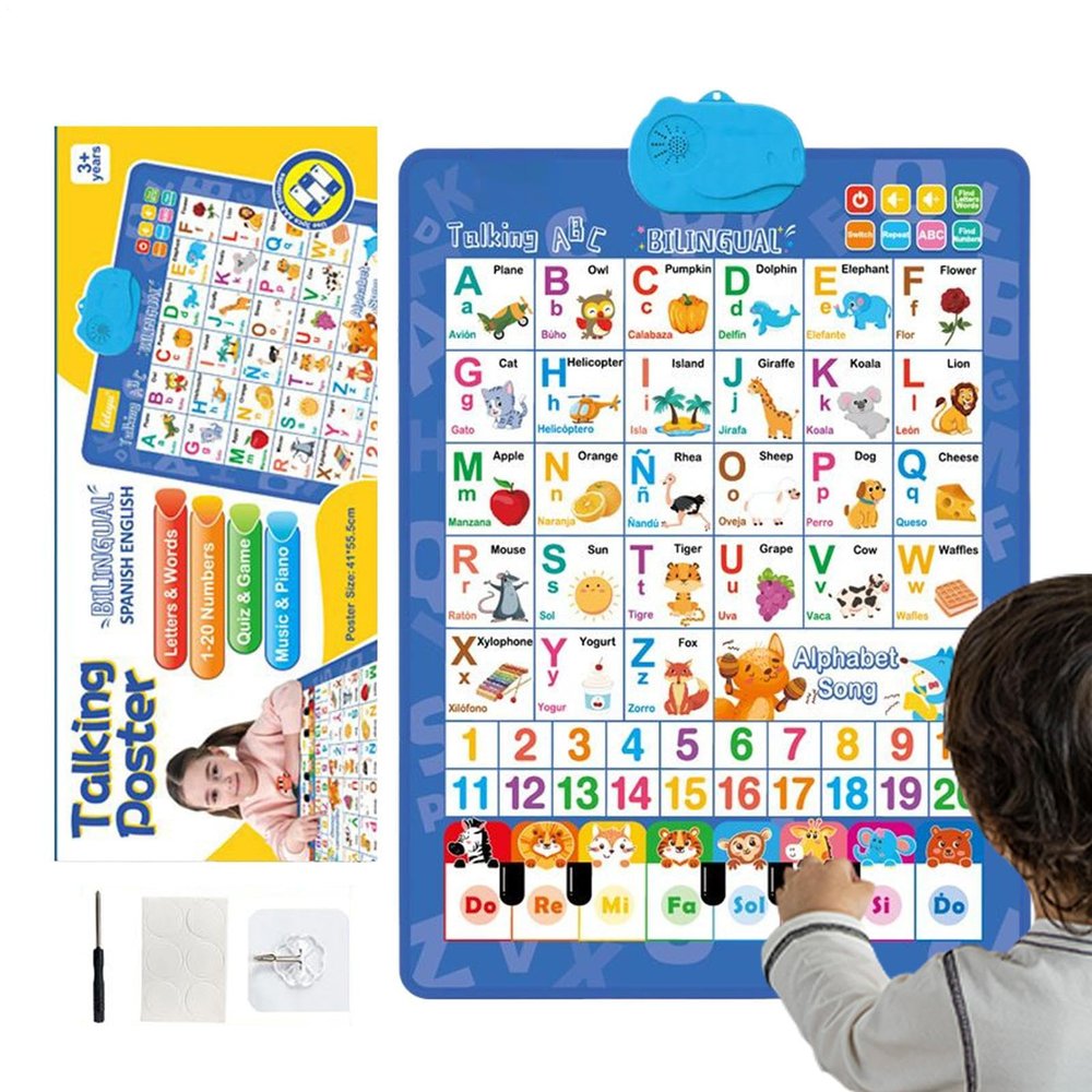 Alphabet Wall Chart, Talking Bilingual Interactive Toy with Spanish and English Music, Kids Learning Poster for Ages 3-8, Language Development, Classroom and Preschool Educational Tool