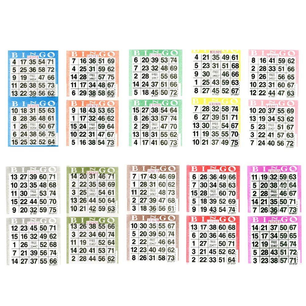 American Games Bingo Paper Game Cards - 2 Cards - 10 Sheets - 50 Books per Pack - 10 Colors, Made in USA