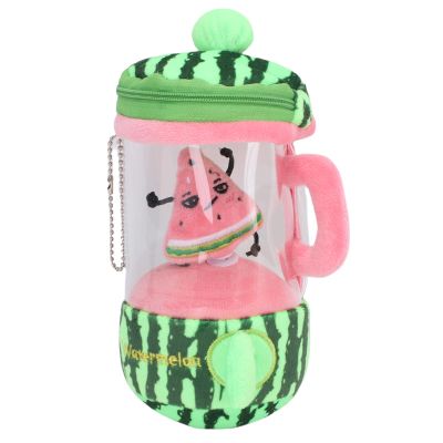 Oreilet Juicer Plush Toy, Cute Stuffed Soft Cartoon Pendant with Interchangeable Fruit Accessory, Drawstring Rotating Plush Keychains for Kids Bag (Watermelon)