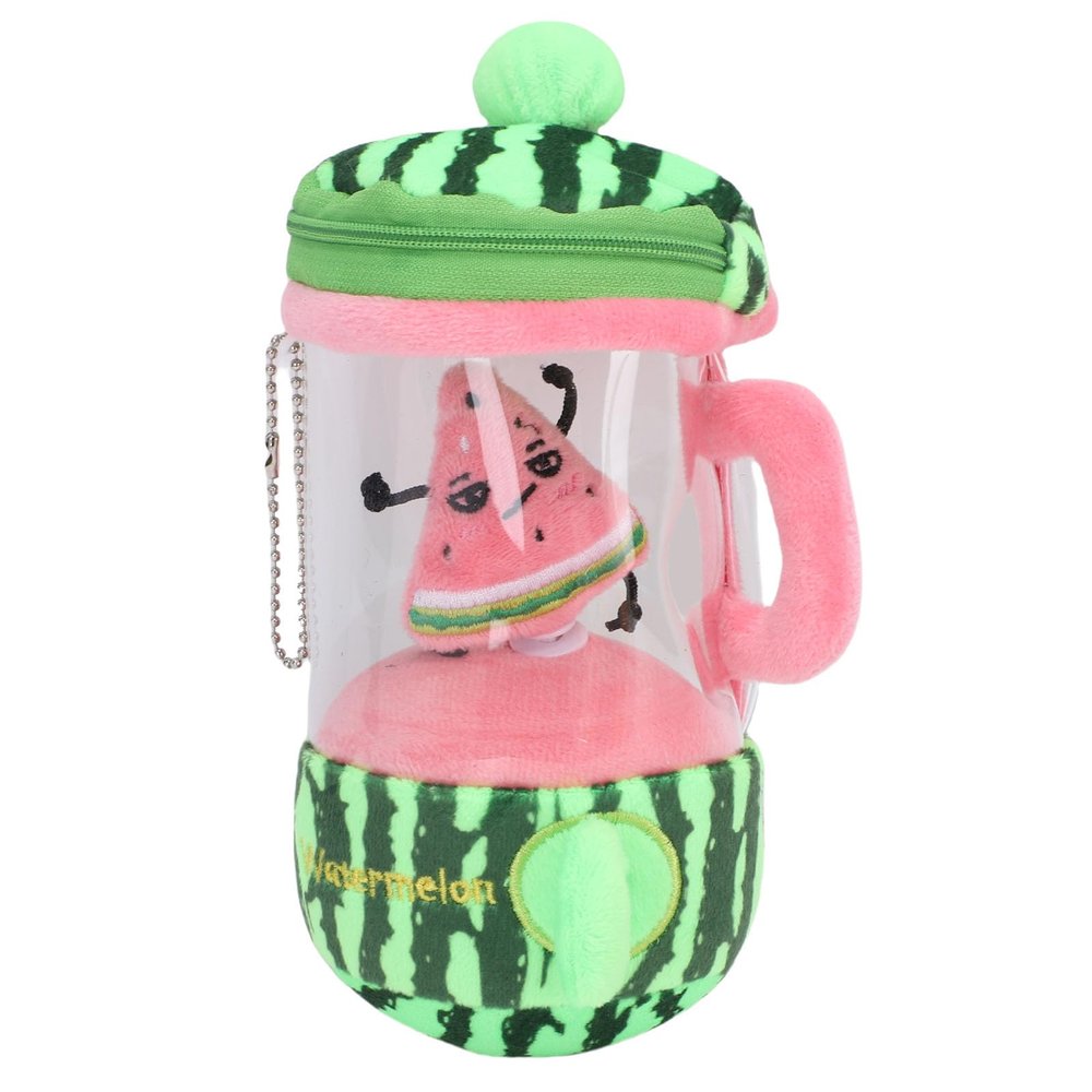Oreilet Juicer Plush Toy, Cute Stuffed Soft Cartoon Pendant with Interchangeable Fruit Accessory, Drawstring Rotating Plush Keychains for Kids Bag (Watermelon)