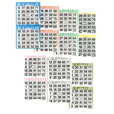 American Games Bingo Paper Game Cards - 2 Cards - 7 Sheets - 125 Book per Pack - 7 Colors, Made in USA