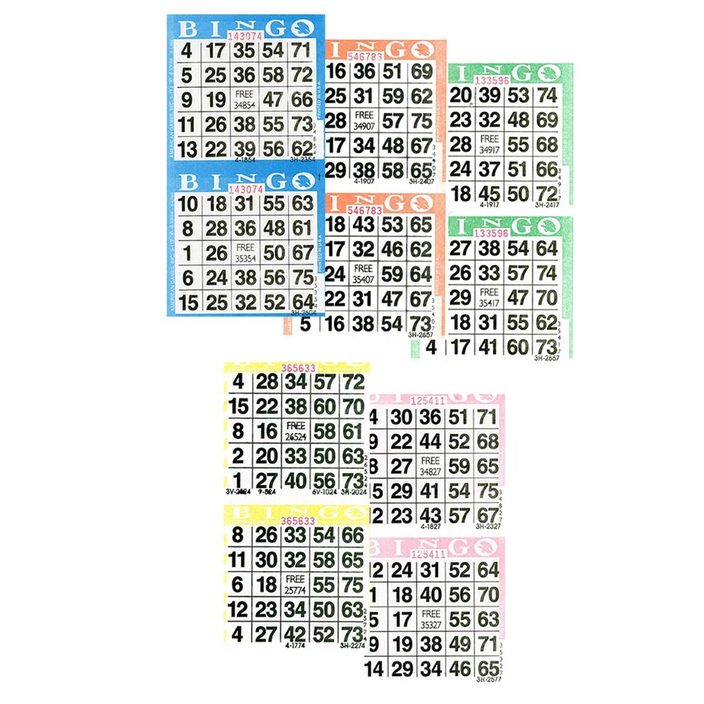 American Games Bingo Paper Game Cards - 2 Cards - 5 Sheets - 125 Books per Pack - 5 Colors, Made in USA