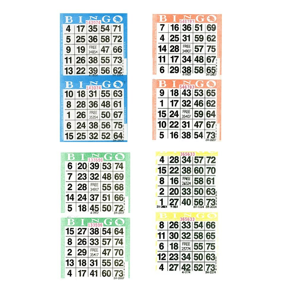 American Games Bingo Paper Game Cards - 2 Cards - 4 Sheets - 125 Books per Pack - 4 Colors, Made in USA