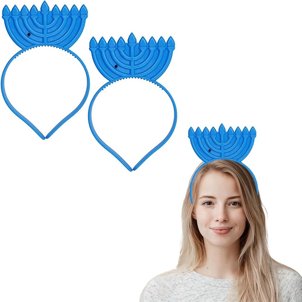The Dreidel Company Hanukkah Menorah Headband - Light Up Flashing - Glow In The Dark Decoration (8-Pack)