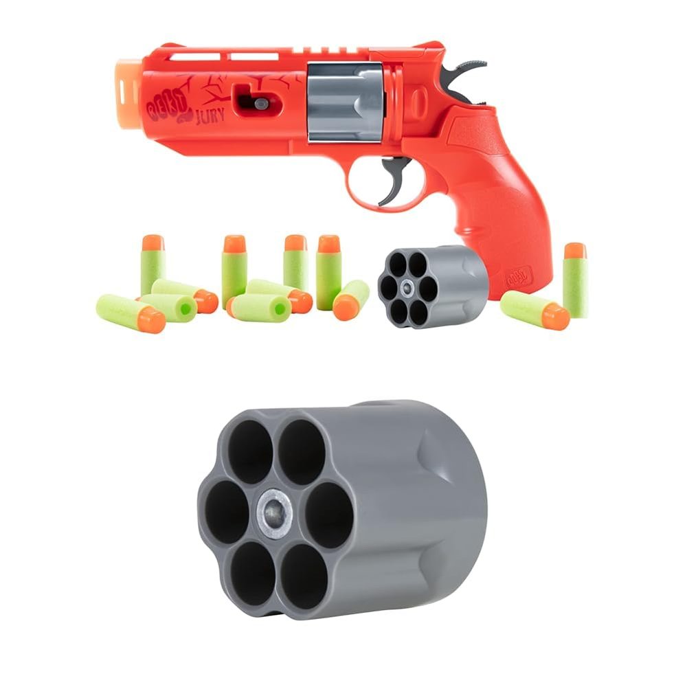 Bundle of Rekt Jury Revolver CO2-Powered Foam Dart Blaster Pistol Gun, Red + Umarex Rekt Jury 6-Dart Cylinders for The Jury Revolver, Pack of 2, Multi, One Size